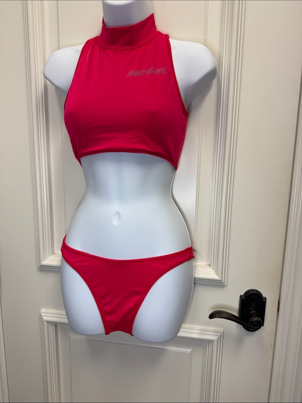 body glove high neck zip bikini retro vintage pink red